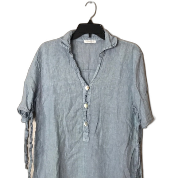 Linen midi ladies pullover shirt dress made in Italy size medium relaxed cute - Picture 2 of 12